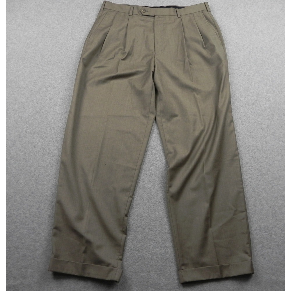 Perry Ellis America Dress Pants Mens 36x30 Pleated Cuffed Khaki Brown Trousers